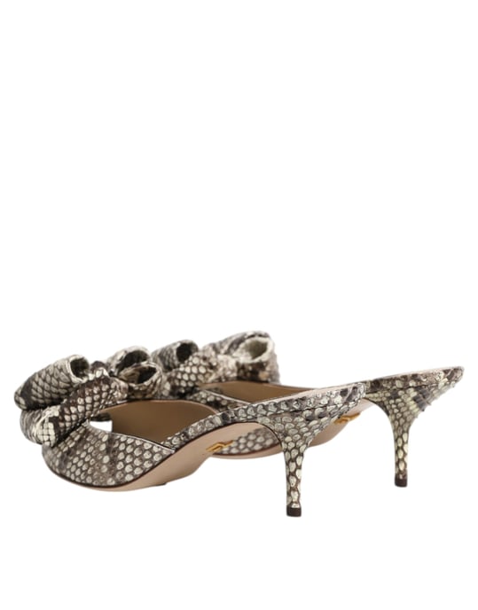 Dolce & Gabbana Multicolor Keira Bow Leather Peep Toe Mules Shoes - Image 5