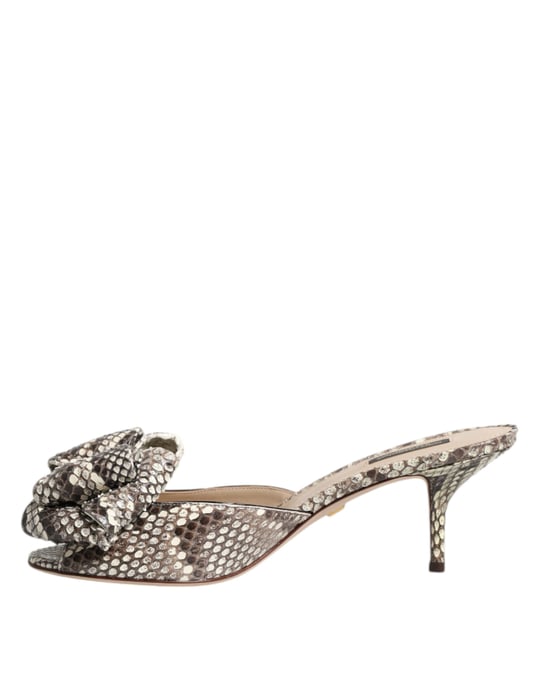 Dolce & Gabbana Multicolor Keira Bow Leather Peep Toe Mules Shoes - Image 6