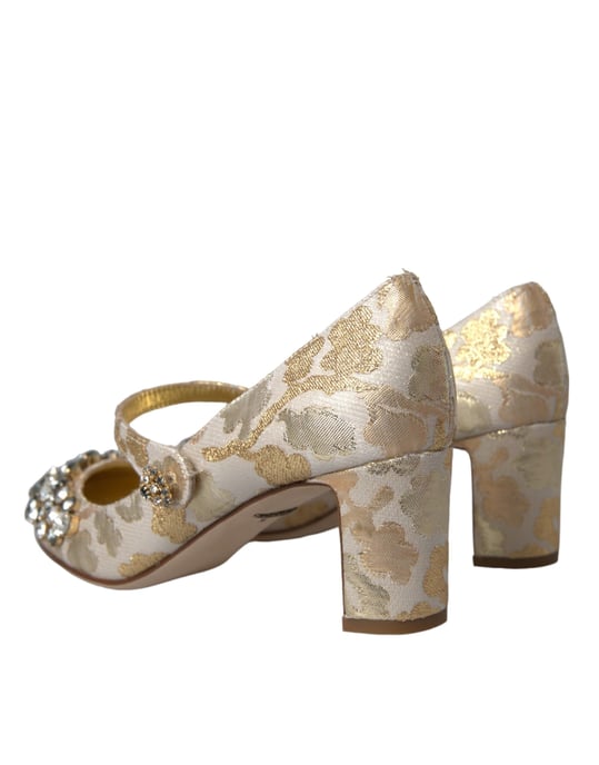 Dolce & Gabbana Gouden Jacquard Kristallen Mary Janes Pumps Schoenen - Image 4