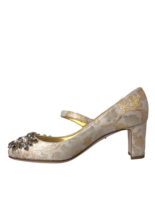 Dolce & Gabbana Gouden Jacquard Kristallen Mary Janes Pumps Schoenen - Image 5