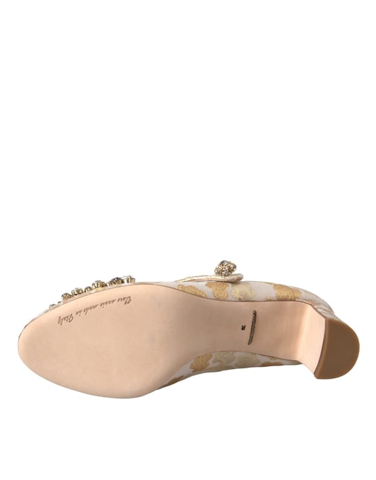 Dolce & Gabbana Gouden Jacquard Kristallen Mary Janes Pumps Schoenen - Image 6