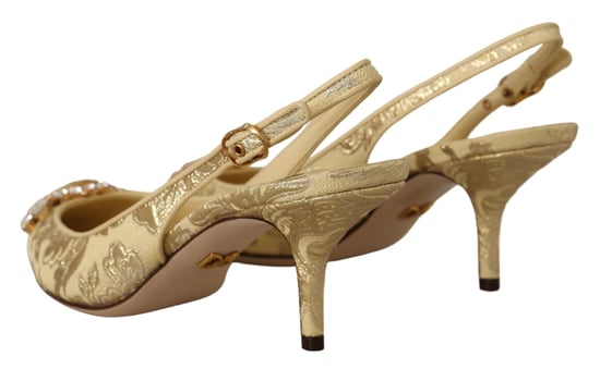 Dolce & Gabbana Gold Crystal Slingbacks Pumps Heels Shoes - Image 2