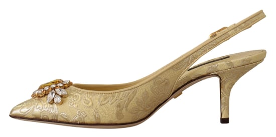 Dolce & Gabbana Gold Crystal Slingbacks Pumps Heels Shoes - Image 3