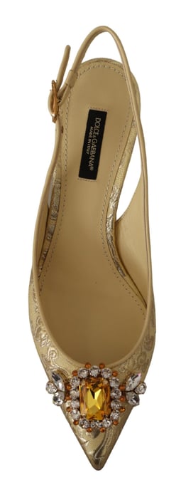 Dolce & Gabbana Gold Crystal Slingbacks Pumps Heels Shoes - Image 5