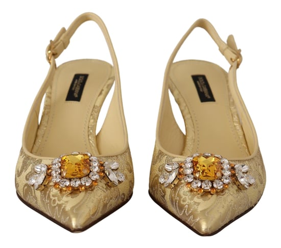 Dolce & Gabbana Gold Crystal Slingbacks Pumps Heels Shoes - Image 6