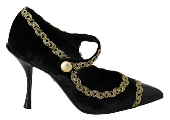 Dolce & Gabbana Zwarte Versierde Fluwelen Mary Jane Pump Schoenen - Image 1