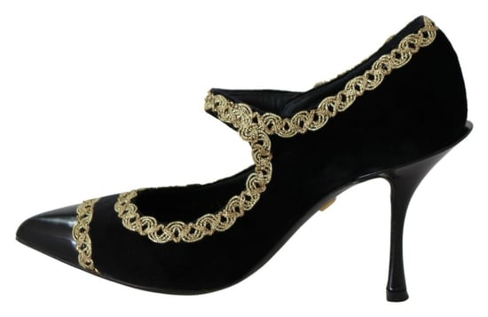 Dolce & Gabbana Zwarte Versierde Fluwelen Mary Jane Pump Schoenen - Image 2