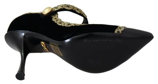 Dolce & Gabbana Zwarte Versierde Fluwelen Mary Jane Pump Schoenen - Image 3