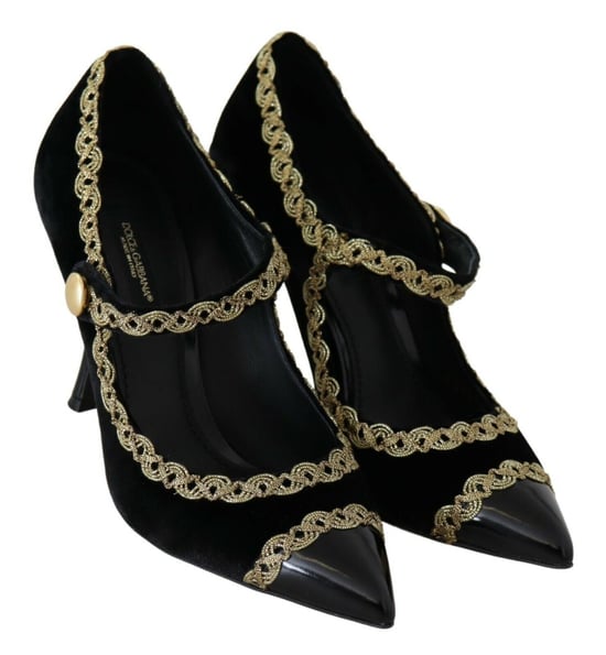 Dolce & Gabbana Zwarte Versierde Fluwelen Mary Jane Pump Schoenen - Image 6