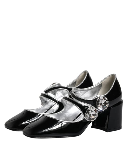Dolce & Gabbana Zwarte Patentleren Kristallen Mary Jane Pumps Schoenen - Image 4