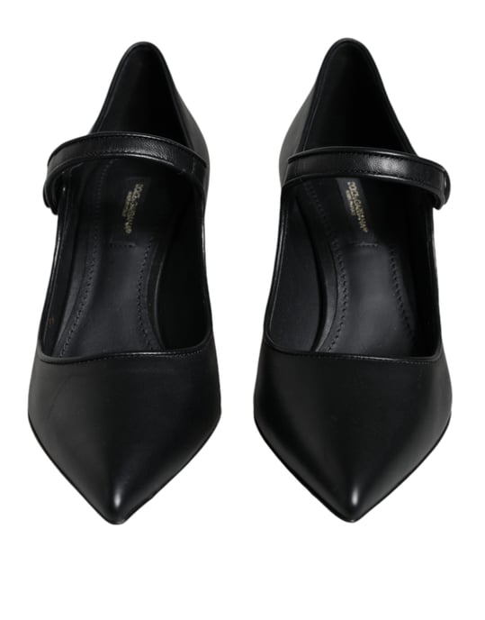 Dolce & Gabbana Zwarte Leren Logo Hakken Mary Janes Pumps Schoenen - Image 2