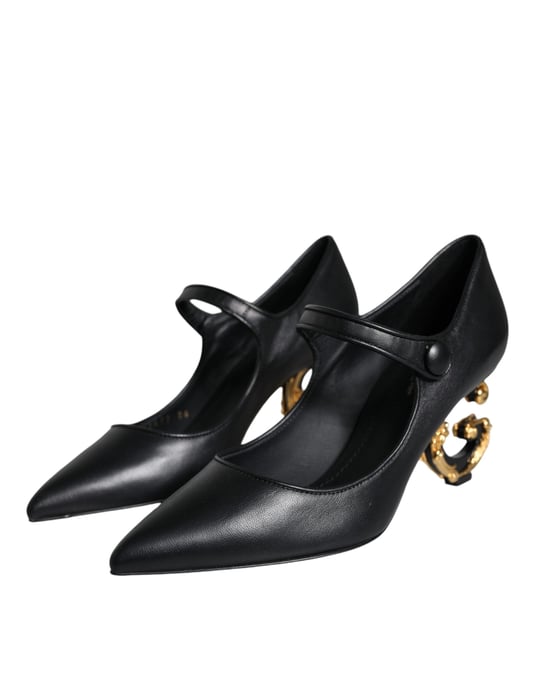Dolce & Gabbana Zwarte Leren Logo Hakken Mary Janes Pumps Schoenen - Image 3