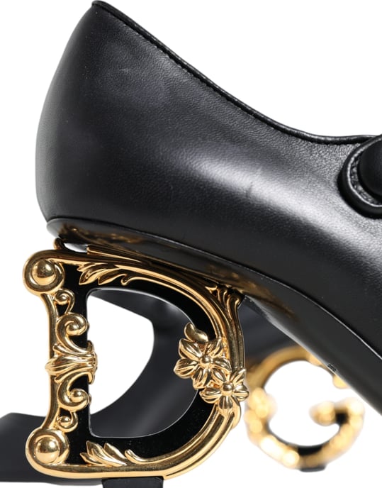 Dolce & Gabbana Zwarte Leren Logo Hakken Mary Janes Pumps Schoenen - Image 5
