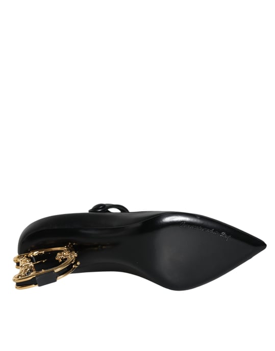 Dolce & Gabbana Zwarte Leren Logo Hakken Mary Janes Pumps Schoenen - Image 6