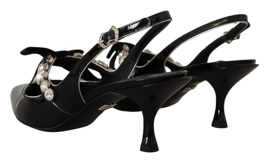 Dolce & Gabbana Zwarte Geëmailleerde Leer Crystal Slingbacks Schoenen - Image 2