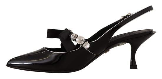 Dolce & Gabbana Zwarte Geëmailleerde Leer Crystal Slingbacks Schoenen - Image 3