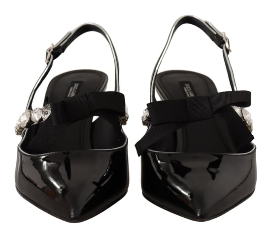 Dolce & Gabbana Zwarte Geëmailleerde Leer Crystal Slingbacks Schoenen - Image 6