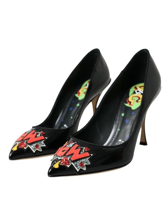Dolce & Gabbana Zwarte Leren WOW Patch Hakpumps Schoenen - Image 3