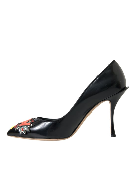 Dolce & Gabbana Zwarte Leren WOW Patch Hakpumps Schoenen - Image 5