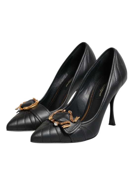 Dolce & Gabbana Zwarte Devotie Leren Hakken Pumps Schoenen - Image 4