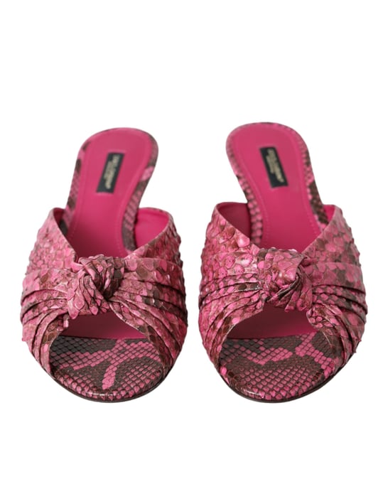 Dolce & Gabbana Pink Exotic Leather Kitten Heels Slides Shoes - Image 2