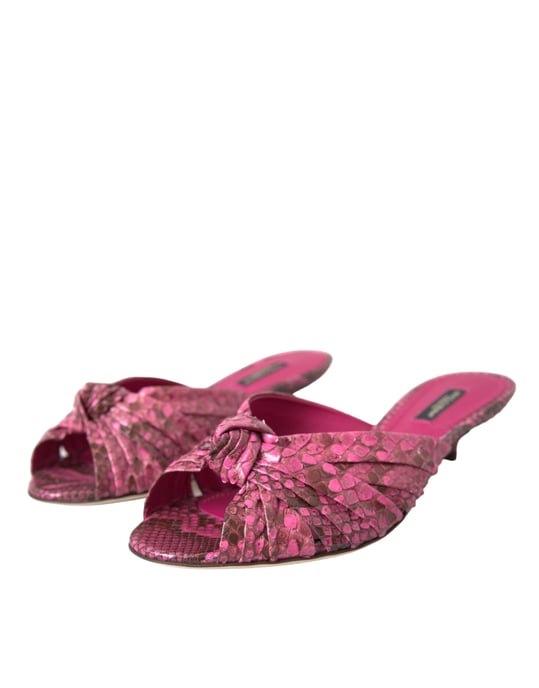 Dolce & Gabbana Pink Exotic Leather Kitten Heels Slides Shoes - Image 3