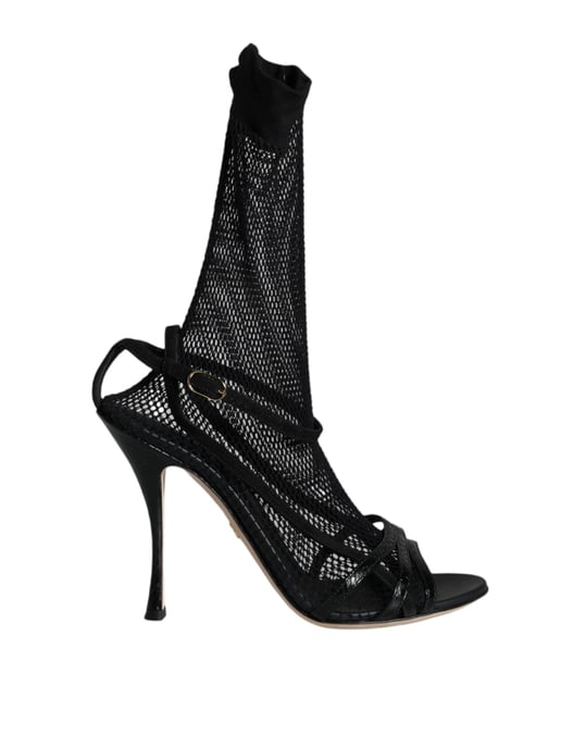 Dolce & Gabbana Svarta Nät Stiletto Klack Sandaler Skor - Image 1