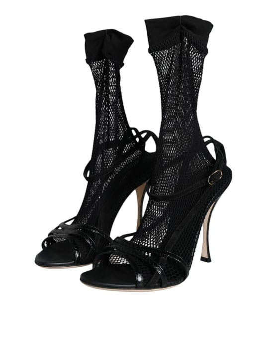 Dolce & Gabbana Svarta Nät Stiletto Klack Sandaler Skor - Image 2