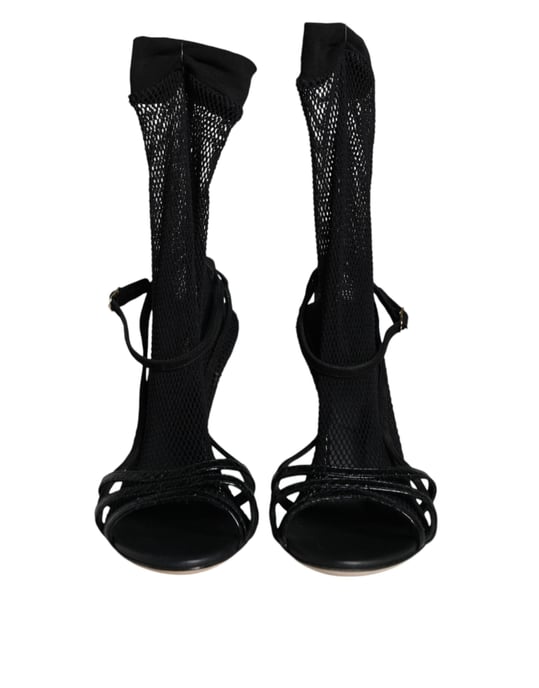 Dolce & Gabbana Svarta Nät Stiletto Klack Sandaler Skor - Image 3