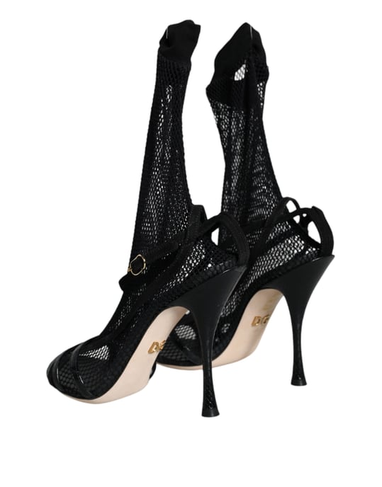 Dolce & Gabbana Svarta Nät Stiletto Klack Sandaler Skor - Image 4