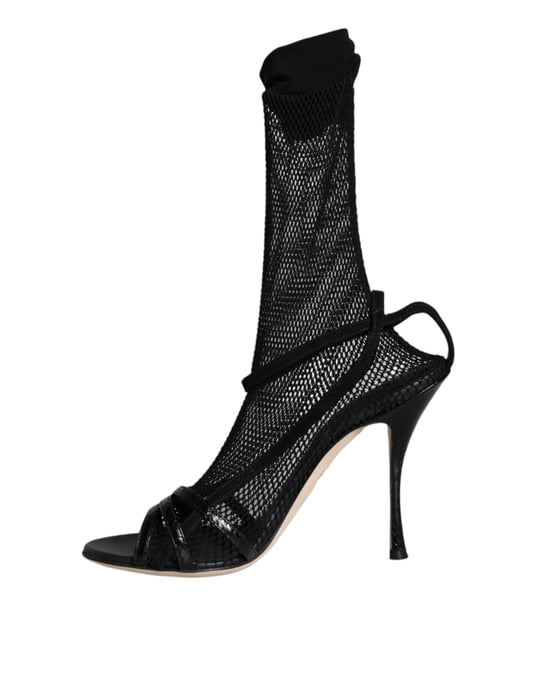 Dolce & Gabbana Svarta Nät Stiletto Klack Sandaler Skor - Image 5