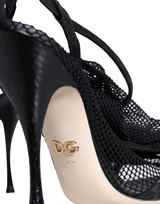 Dolce & Gabbana Svarta Nät Stiletto Klack Sandaler Skor - Image 6