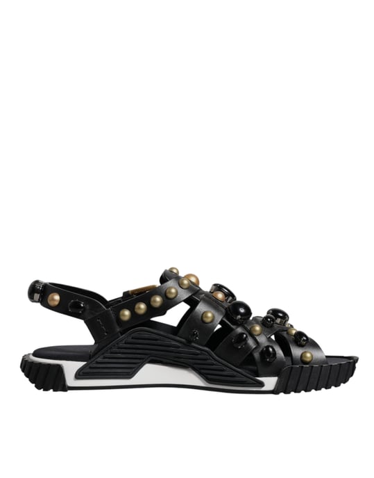 Dolce & Gabbana Zwarte Leren Studded Slippers Sandalen Schoenen - Image 1