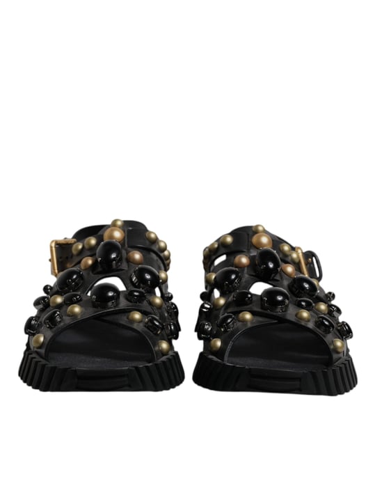 Dolce & Gabbana Zwarte Leren Studded Slippers Sandalen Schoenen - Image 2