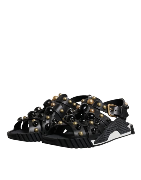 Dolce & Gabbana Zwarte Leren Studded Slippers Sandalen Schoenen - Image 4