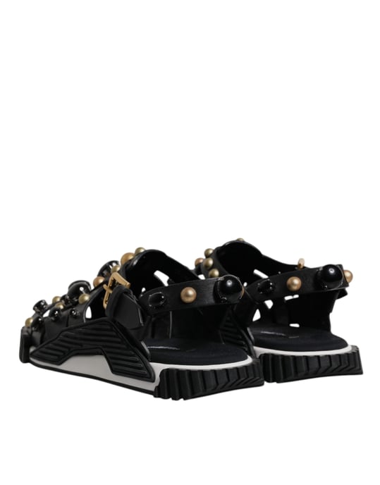 Dolce & Gabbana Zwarte Leren Studded Slippers Sandalen Schoenen - Image 5