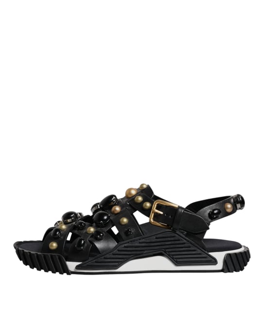 Dolce & Gabbana Zwarte Leren Studded Slippers Sandalen Schoenen - Image 6