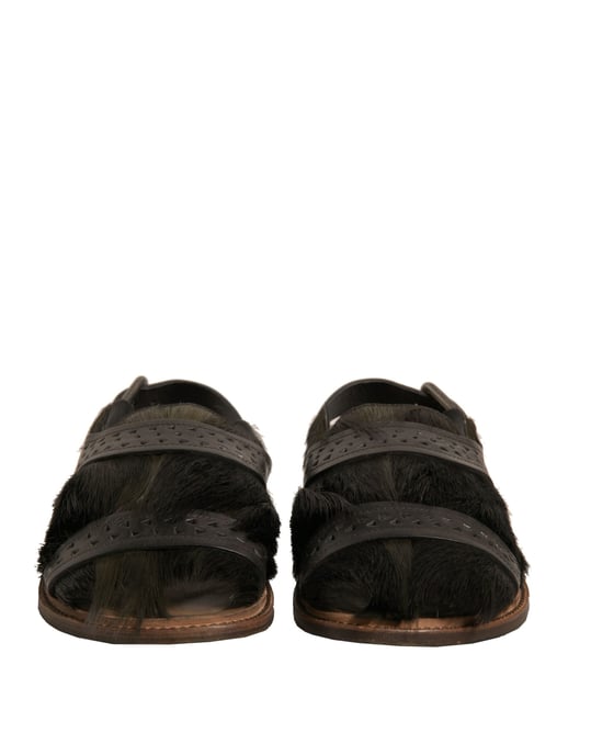 Dolce & Gabbana Green Gazelle Hair Leather Flats Sandals Shoes - Image 2