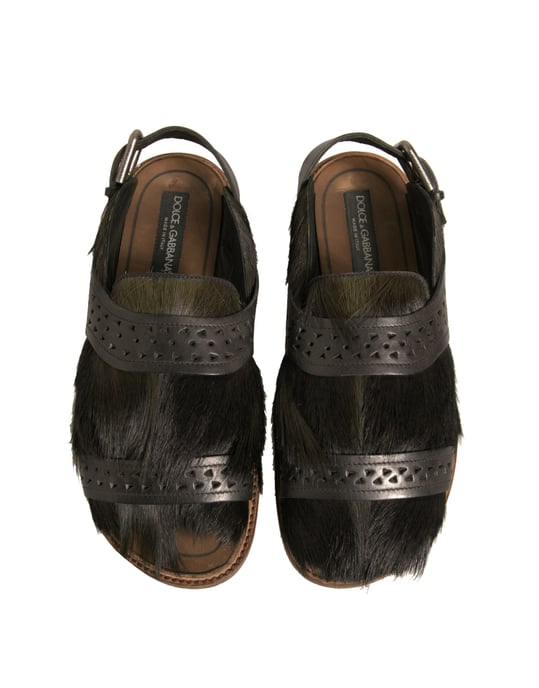 Dolce & Gabbana Green Gazelle Hair Leather Flats Sandals Shoes - Image 3