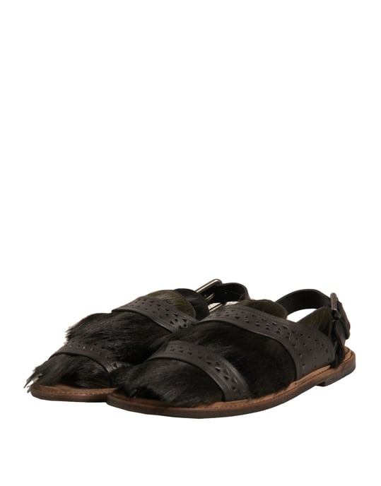 Dolce & Gabbana Green Gazelle Hair Leather Flats Sandals Shoes - Image 4