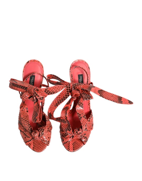 Dolce & Gabbana Koraal Python Leren Hakken Sandalen Schoenen - Image 3
