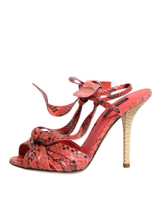 Dolce & Gabbana Koraal Python Leren Hakken Sandalen Schoenen - Image 6