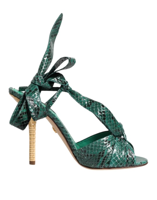 Dolce & Gabbana Green Python Leather Heels Sandals Shoes - Image 1