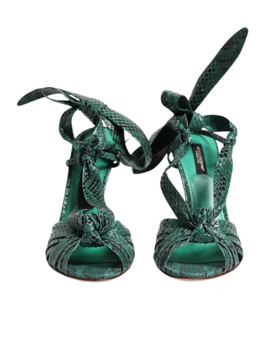 Dolce & Gabbana Green Python Leather Heels Sandals Shoes - Image 2