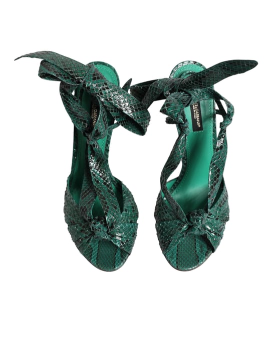 Dolce & Gabbana Green Python Leather Heels Sandals Shoes - Image 3