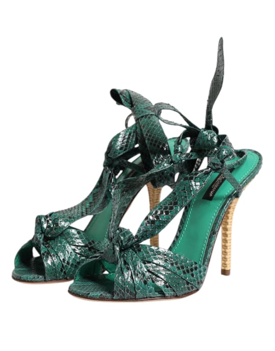 Dolce & Gabbana Green Python Leather Heels Sandals Shoes - Image 4