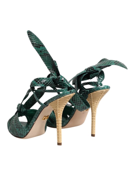 Dolce & Gabbana Green Python Leather Heels Sandals Shoes - Image 5