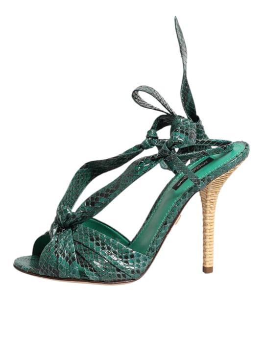 Dolce & Gabbana Green Python Leather Heels Sandals Shoes - Image 6