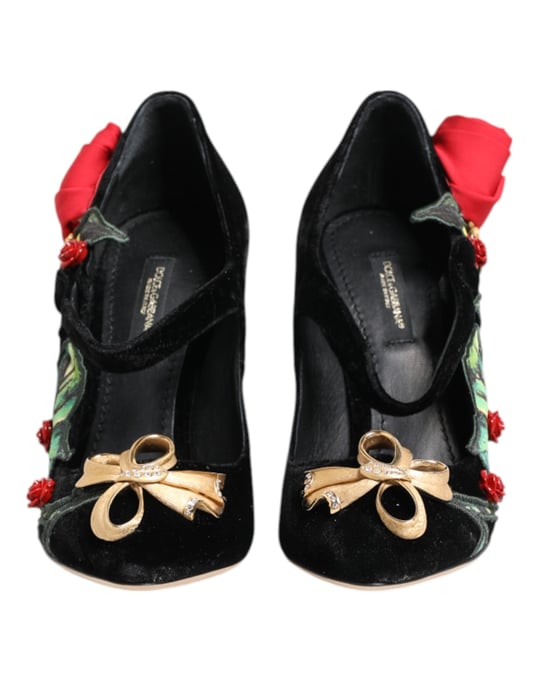 Dolce & Gabbana Black Roses Crystal Brooch Mary Jane Shoes - Image 3