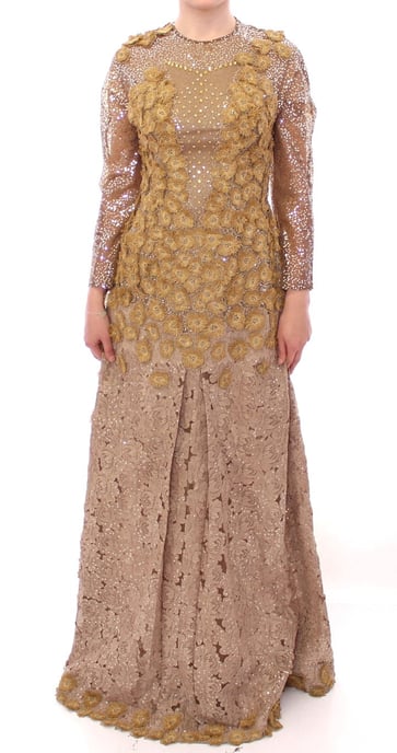 Lanre Da Silva Ajayi GOLD Long Lace Maxi Crystal Dress - Image 1